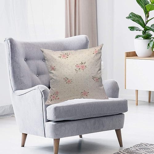 Miniatura 3 de HOSNYE Funda de cojín con diseño floral de lunares, estilo Shabby Chic con rosas rosadas, algodón y lino para sofá, cama, sofá, automóvil, cintura