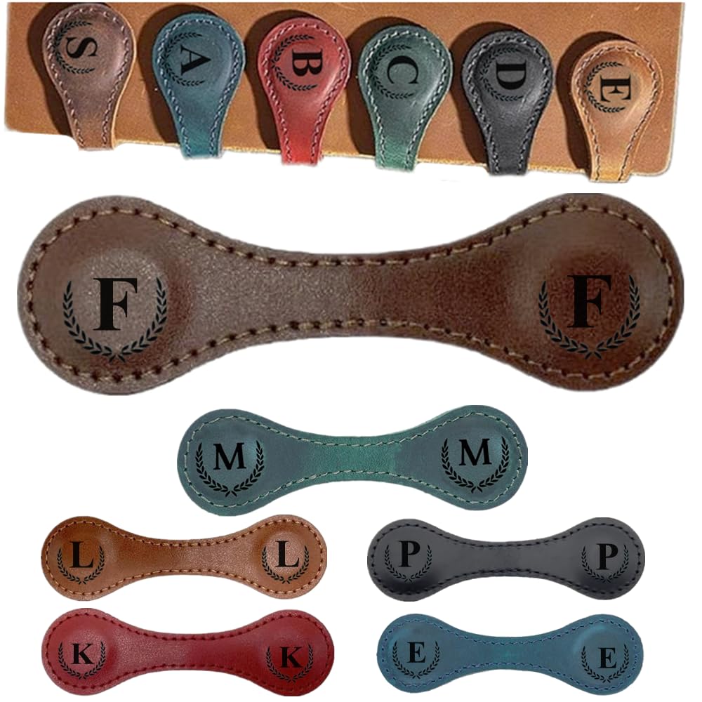 Topaliving Personalised Magnetic Leather Bookmarks, Custom Engraved, Multifunctional Letter Bookmarks, Initial Gift for Book Lovers, Readers, Women (Dark Brown, F) โ image 1