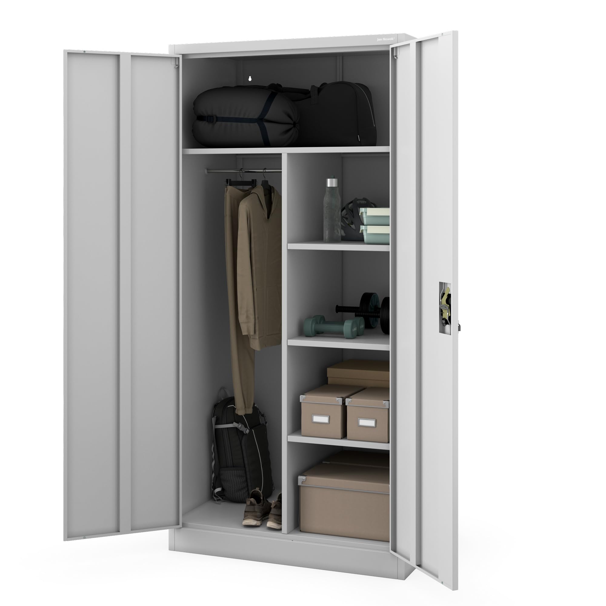Jan Nowak Werkstattschrank Stahlschrank, abschließbar, 185 x 60 x 90 cm | Mehrzweckschrank mit Kleiderstange, 3 Fachböden je 50 kg, getrennte Stauraumzonen, Wandmontage möglich