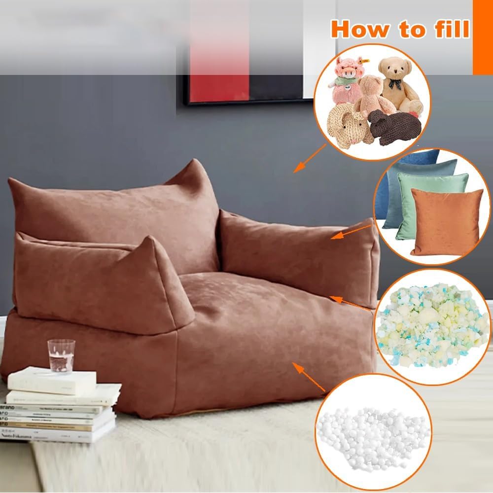 SXBCyan Bean Bag Chair No Filler Waterproof Suede Velvet Cover Sofa with Back Support Beanbag Pouf Salon Big Lounge Floor for Gaming Reading(Dark Green)