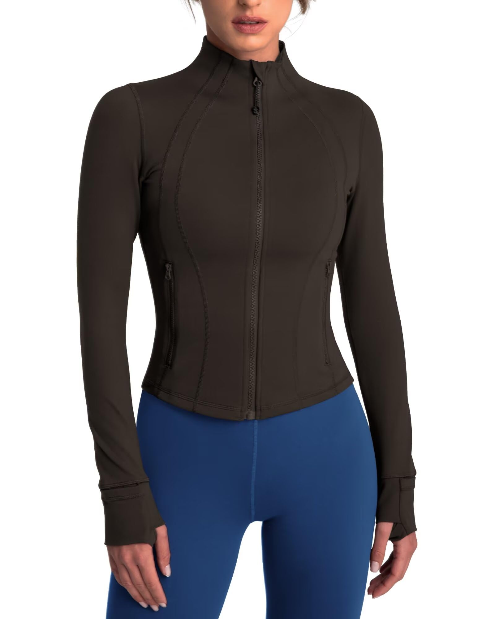 QUEENIEKE Women's Slim Fit Running Jackets - Long Sleeves Athletic Workout Gym Tops with Back Mesh Vent & Thumb Holes