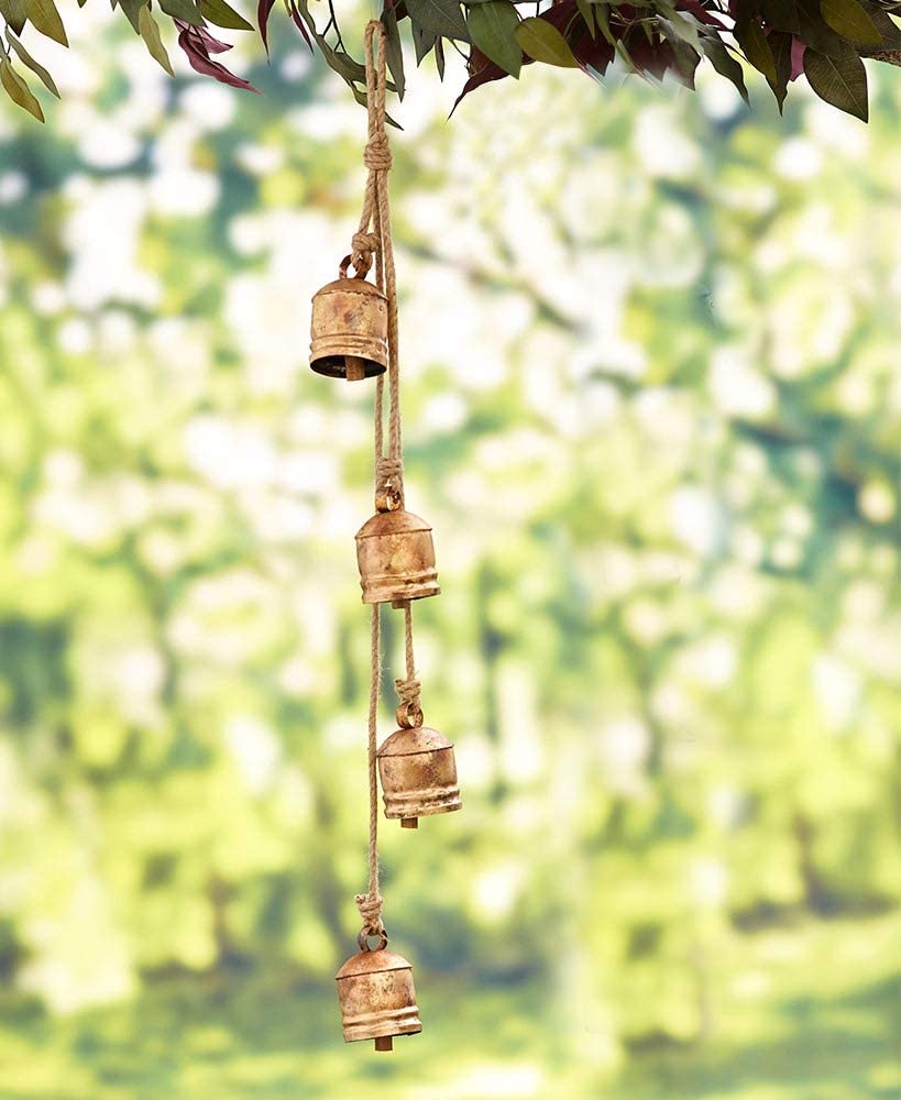 Bellsvilla Vintage Rustic 4" Hammered Giant Cow Bells with Jute Rope