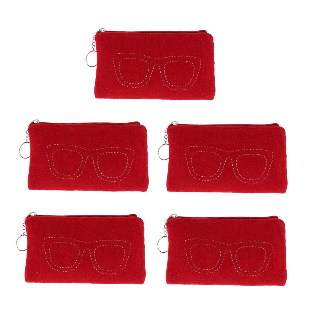 5 Pieces Felt Eyewear Eyeglass Case Sunglasses Pouch Storage Bag Red-image-21
