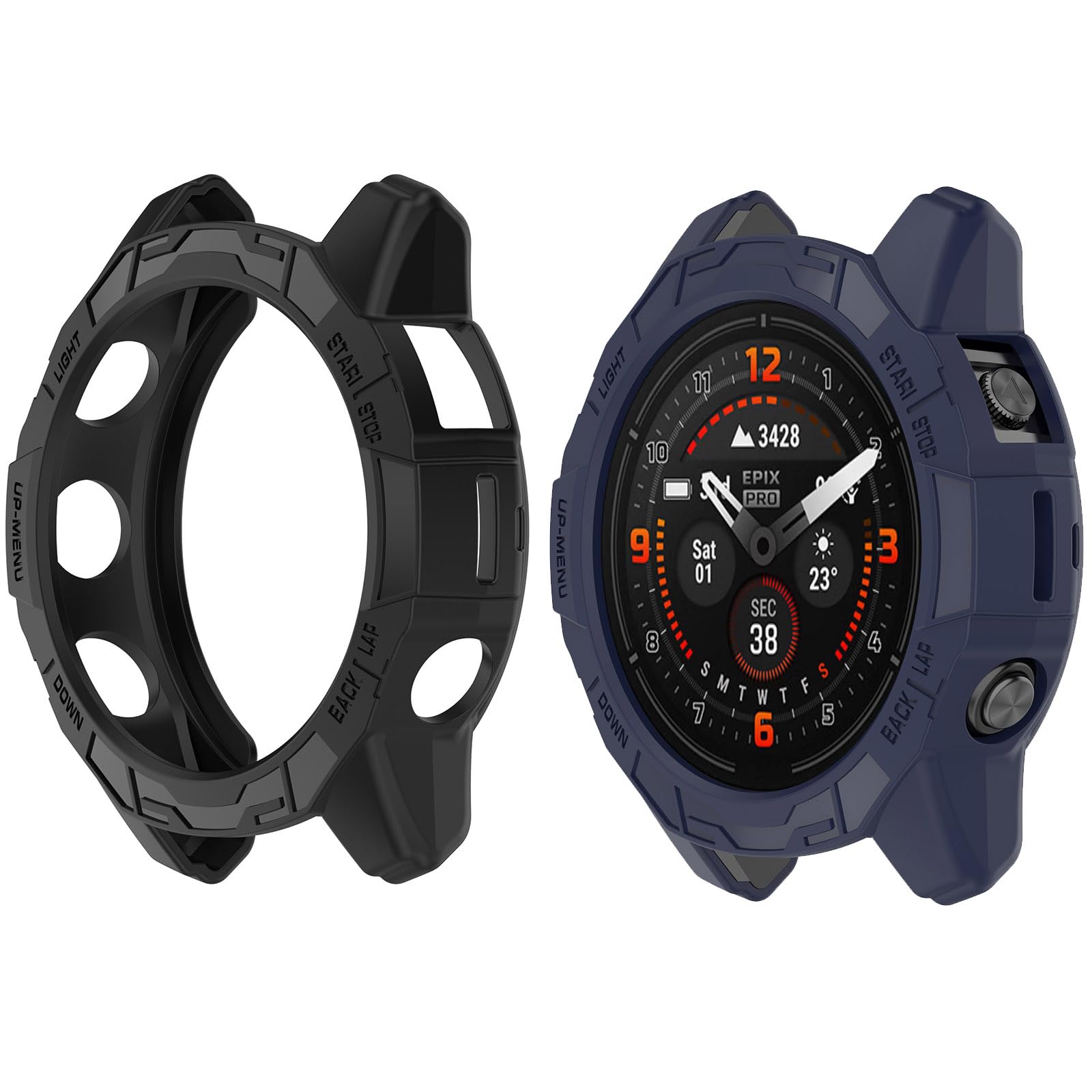HUAYUWA 2Pack Soft TPU Case Cover Black Blue Compatible with Garmin EPIX PRO 42MM Fenix 7S PRO Fenix