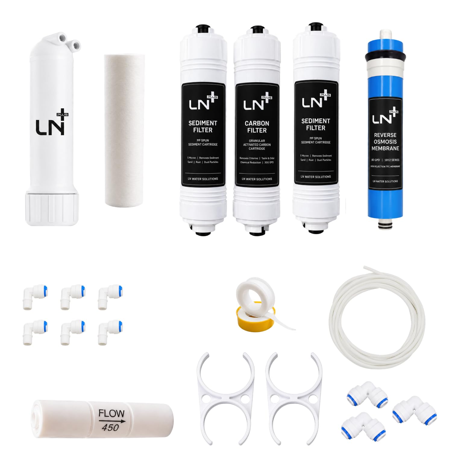 Complete 80 GPD RO Water Purifier Service Kit with 3 Inline Filters, RO Membrane, Inline Housing, Installation Accessories & Connector Kit-image-34