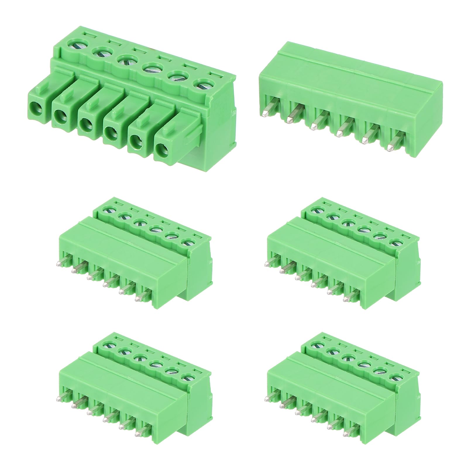 sourcing map Pluggable PCB Terminal Block Connectors, 5 Set 6 Pin 3.81mm/0.15" Pitch Screw Terminal Block Connector for 28-16AWG DIY Panel Mount Electronic Projects(Green, 24x21.5x11mm)