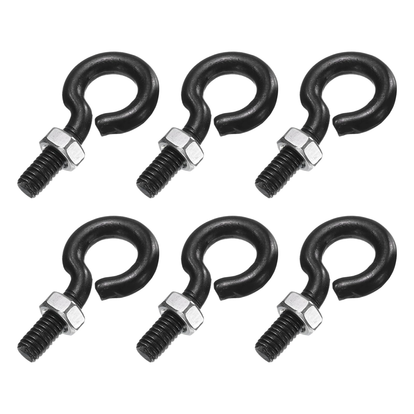 sourcing map 6 Pack Eye Bolts, M5 x 16mm 304 Stainless Steel Threaded EyeBolt Black Eye Hooks with Nut for Hanging or Securing Cables — image 1