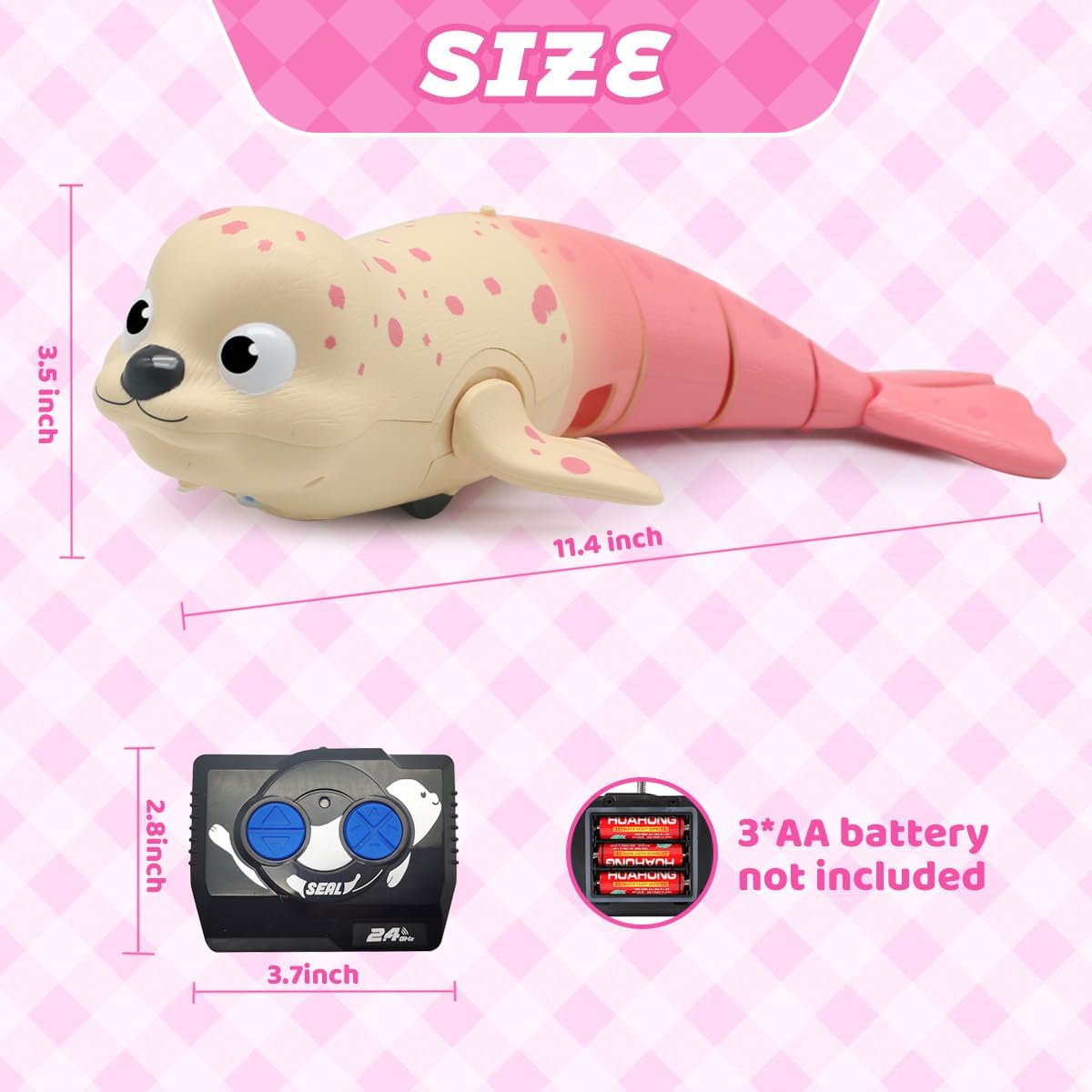 QUN XING Amphibious Remote Control Seal - 2.4Ghz Rechargeable Pool & Land Toy for Kids Ages 3-12, Waterproof Swimming & Crawling Robot with USB-C Charging,Cute Bath Toy for Toddlers & Boys Girls Pink