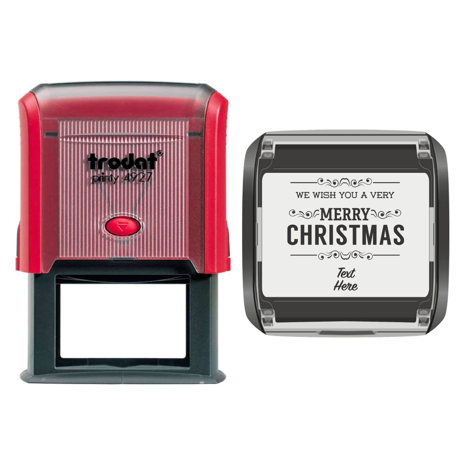 Trodat 4927 Personalised Christmas Card Message/Label Self Inking Rubber Stamp We Wish You a Very Merry Christmas in Black Ink with 2 Lines of Customised Text