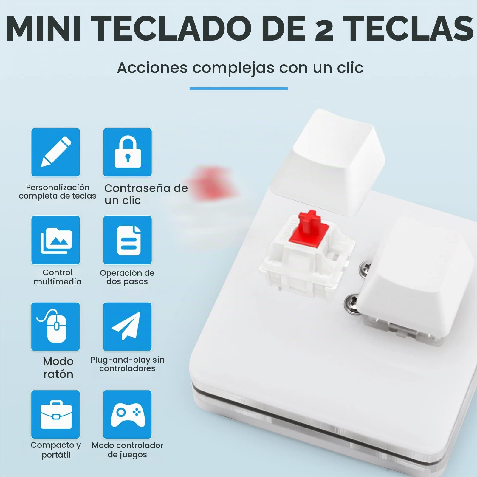 Ecarke Teclado OSU Teclado para Juegos 2 Teclas, Mini Teclado USB de 2 Teclas Teclados de PC para Juegos mecánicos Macro de programación con Software OSU HID Teclado estándar.