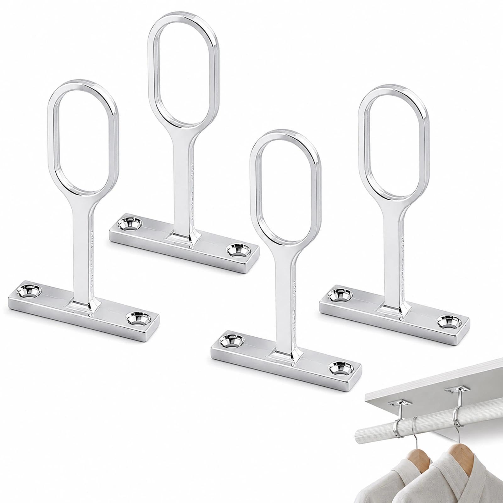 4 Pieces Wardrobe Rail Bracket, Heavy Duty Wardrobe Pole Brackets, Adjustable Wardrobe Hanging Rail, Fits Wardrobe Rails and Hanging Rails, with Screws