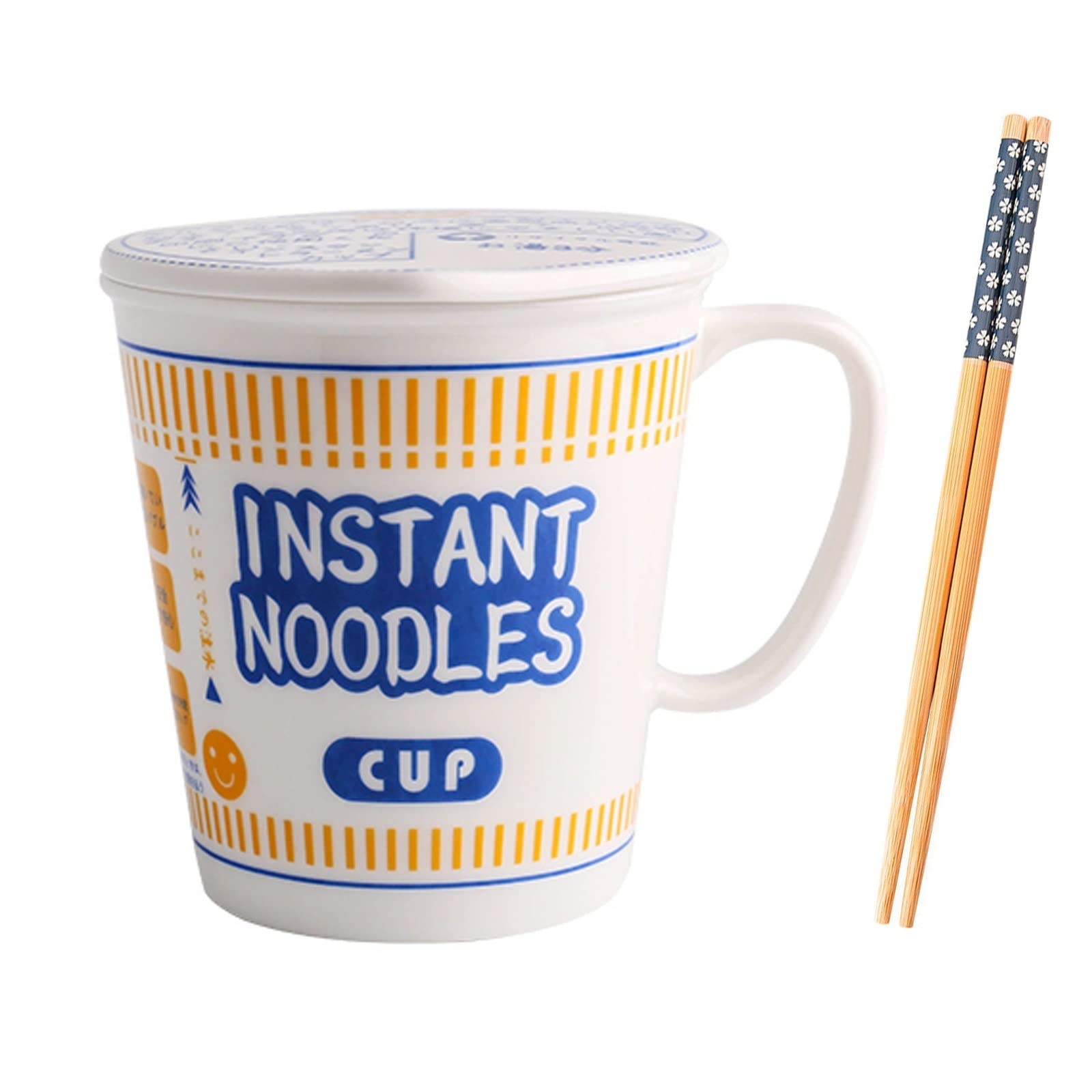 Hanghaijia Japanese Instant Noodles Cup Ramen Ceramic Bowl Set,with Lid Deep Soup Bowl Household Cereal Tableware (Color : Blue, Size : S)