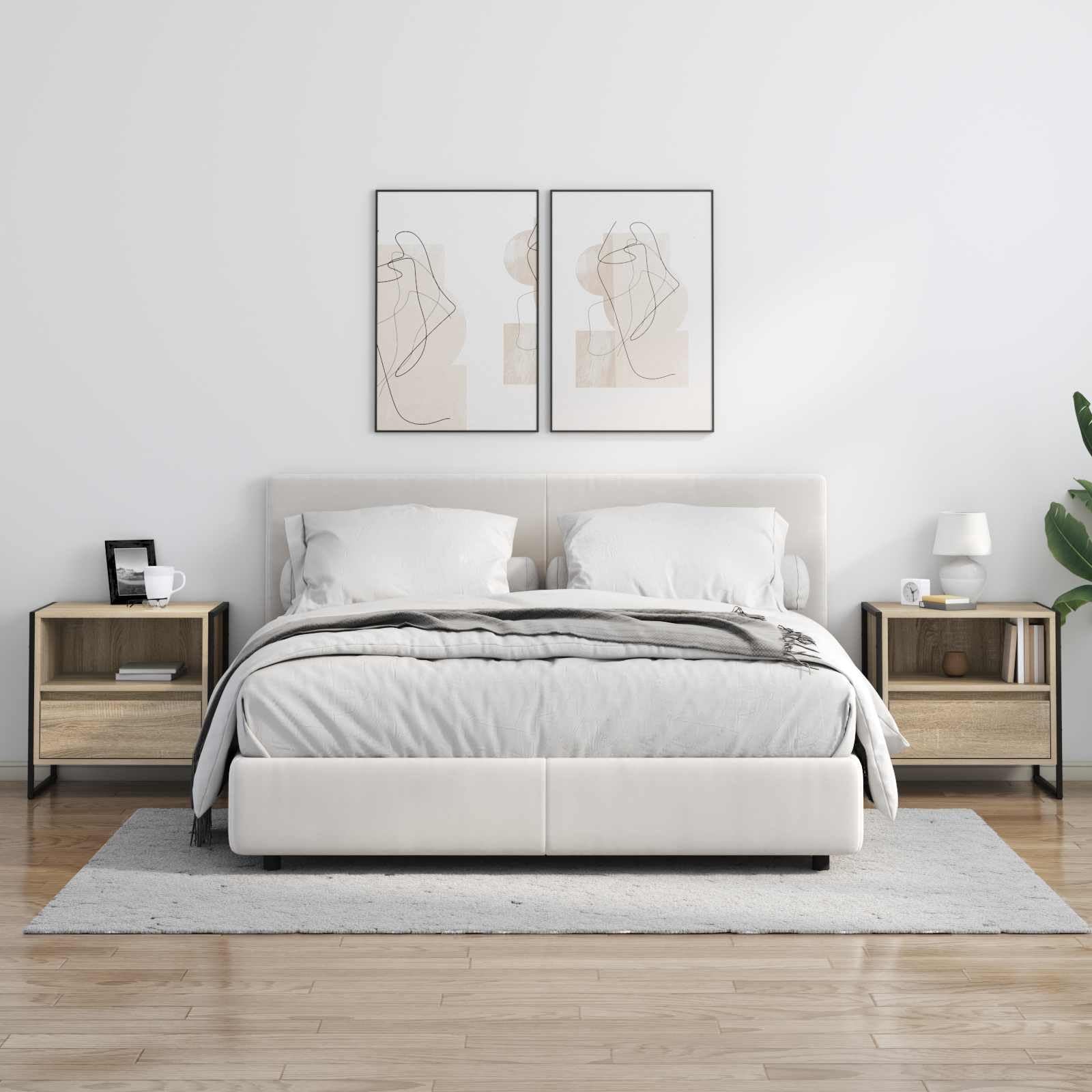 Comodino Sonoma 50 x 39,5 x 50 cm, moderno in legno con cassetto e gambe in acciaio inox, comodini robusti per camera da letto e camera degli ospiti