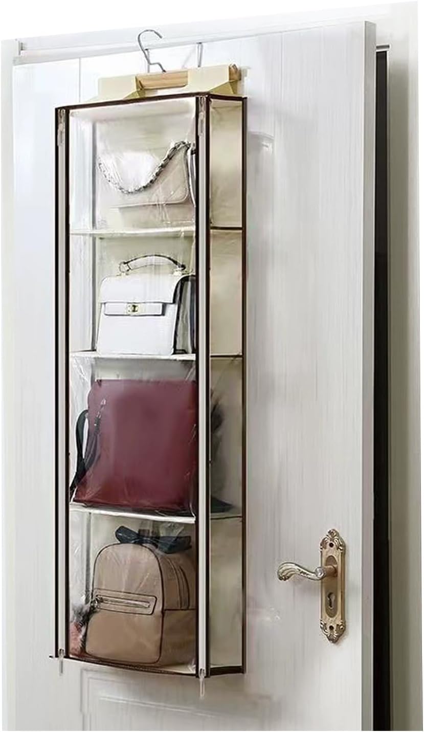 バッグ収納袋防水吊り透明収納袋防塵クローゼットドア背面大容量壁ポケット4層ジップコレクションボックス