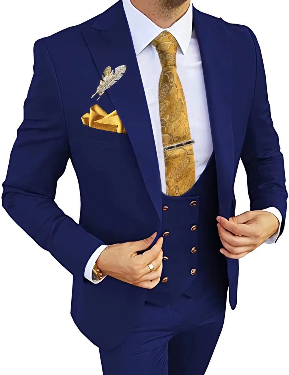 Buy Men Suits Regular Fit 3 Piece Formal Suit Solid Prom Groomsmen
