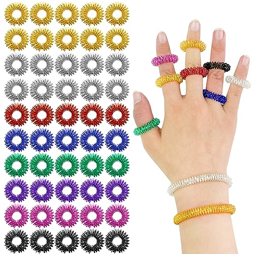Mis.Moon 52 Stücke Finger Massage Ring Set 8 Farben Stachelige Sensorische Finger Ringe Anti Stress Acupressur Ringe Leise Stress Reduzierer und Massager