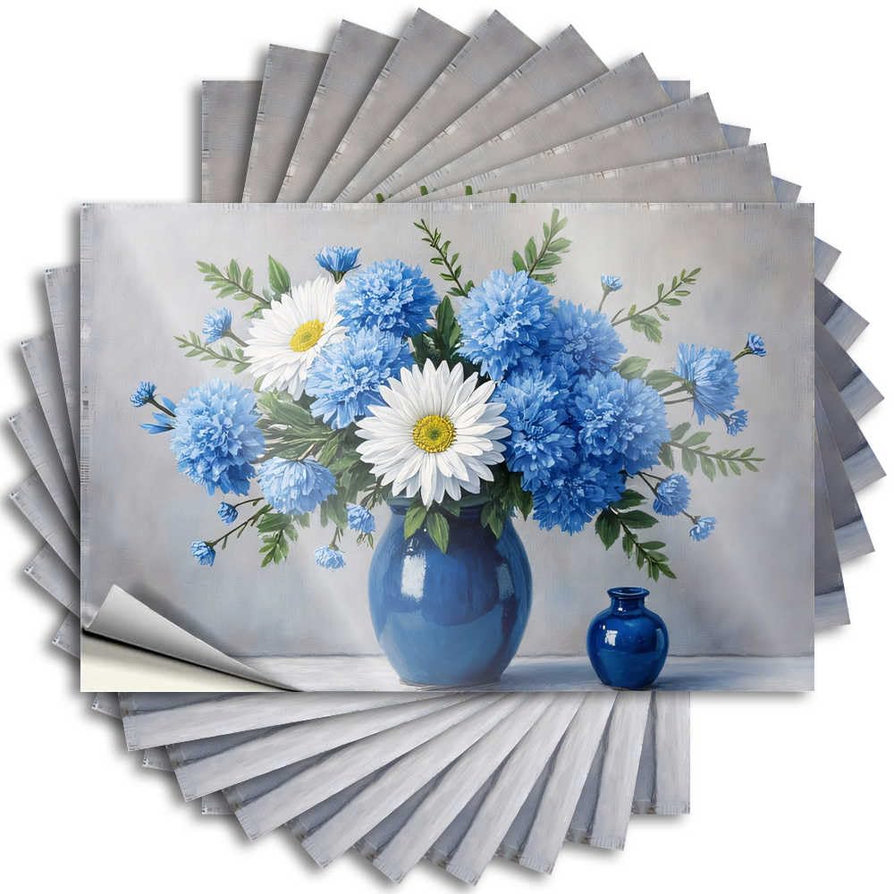 Decals Funny Small Garage Blue Floral Arrangement in Ceramic Vase - No Residue Decals for Motorcycle(8X12CM)
