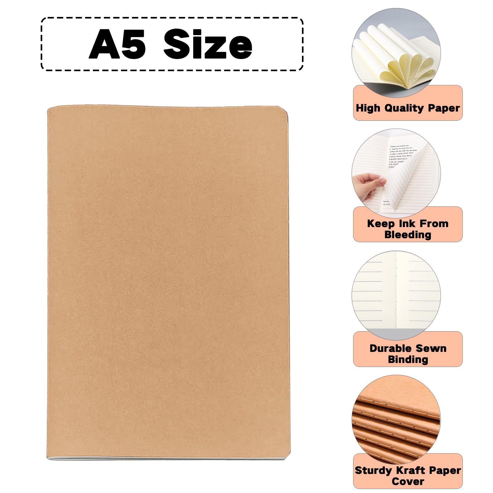 Paquete de 60 cuadernos A5 a granel, papel grueso de 80 g/m², 36 hojas, 72 páginas (actualizado a partir de 30 hojas y 60 páginas), tamaño de 8.1 x 5.5 pulgadas, cuadernos de diario, bloc de