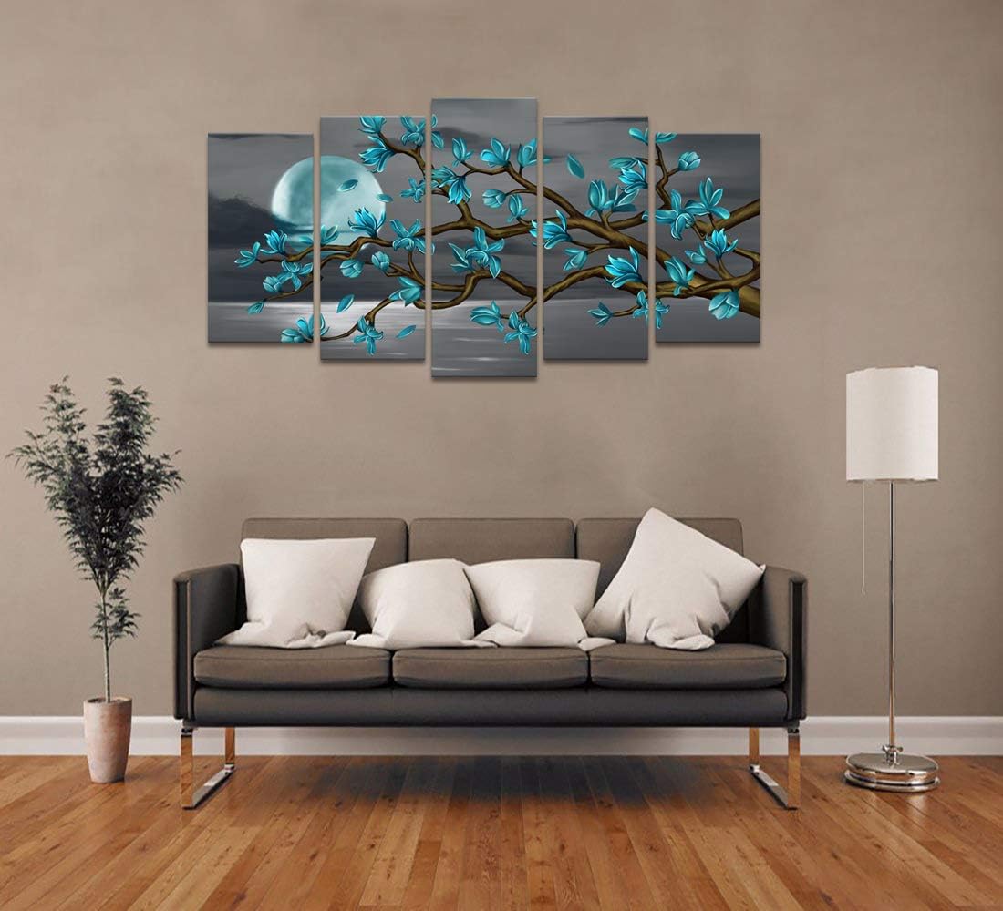 Super Deal Product Visual Art Decor Beautiful Flowers Wall Art Abstract Teal Magnolia Blossom Over Sea Canvas Prints Gallery Wrap Floral Decoration Modern Living Room Bedroom Home Artwork Gift (W-60xH-32) 🛒 Flash Sale Visual Art Decor Beautiful Flowers Wall Art Abstract Teal Magnolia Blossom Over Sea Canvas Prints Gallery Wrap Floral Decoration Modern Living Room Bedroom Home Artwork Gift (W-60xH-32)