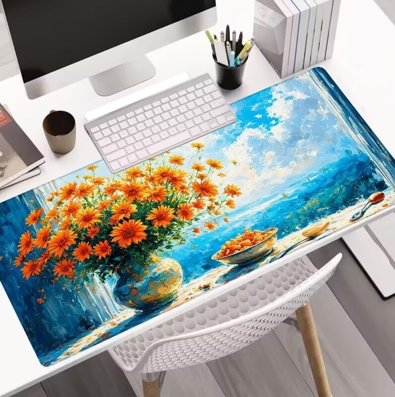 Tapis de Souris Bleu Tapis de Souris Gamer XXL 1000x500x3mm Gaming Accessoire, Tapis de Souris Vase Tapis Souris Résistant à l'eau avec Base en Caoutchouc antidérapant, Deco Bureau Travail W5-145