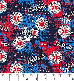 Ambulance Cotton FABRIC-911 Emergency Cotton Fabric with Abstract Geometric Design-Sold by The Yard