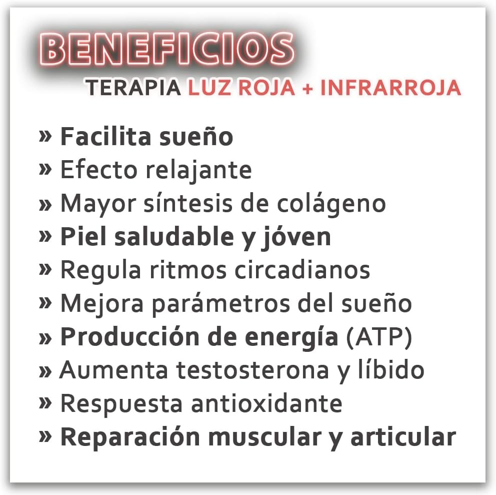 Lmpara luz roja nocturna melatonina para terapia e iluminacin (NIR 660-850nm), sincroniza tus ritmos circadianos - Bombilla luz roja para dormir - Red Light Therapy Panel