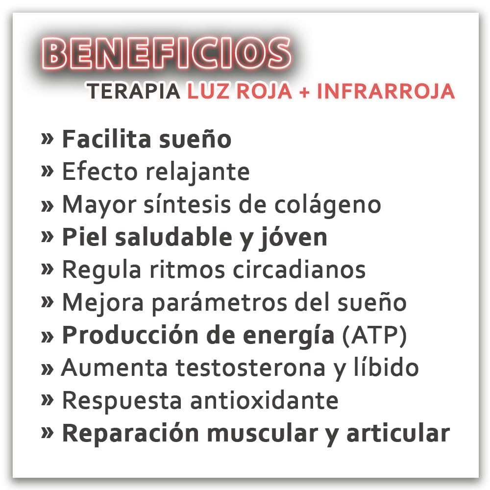 Lámpara luz roja nocturna melatonina para terapia e iluminación (NIR 660-850nm), sincroniza tus ritmos circadianos - Bombilla luz roja para dormir - Red Light Therapy Panel