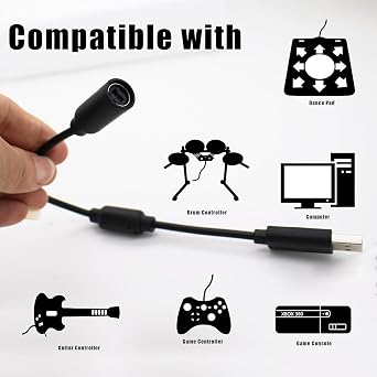 1 Pcs USB Breakaway Cable – Replacement Dongle Cord for Xbox One, Xbox 360, Xbox Series X/S & PC – Compatible with Logitech G920 Steering Wheel, Thrustmaster Racing Wheel & Gaming Accessories (Black)