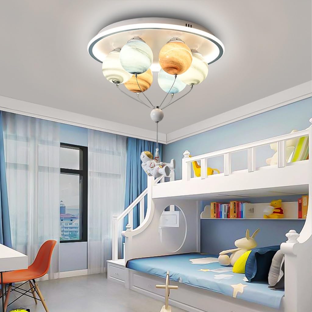 RuiRfh Modern astronaut chandelier children's room ceiling light boys girls room ceiling Lamp creative room simple romantic glass shade planet E27 lighting for bedroom living room baby room library