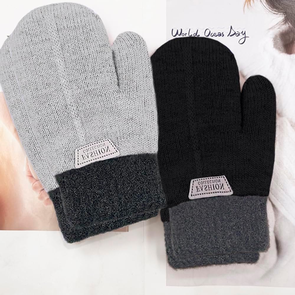 Beurlike 2 Pairs Kids Mittens Fleece Winter Gloves for Boys Girls Children Warm Knitted Snow Gloves for 3-7 Years - Image 4