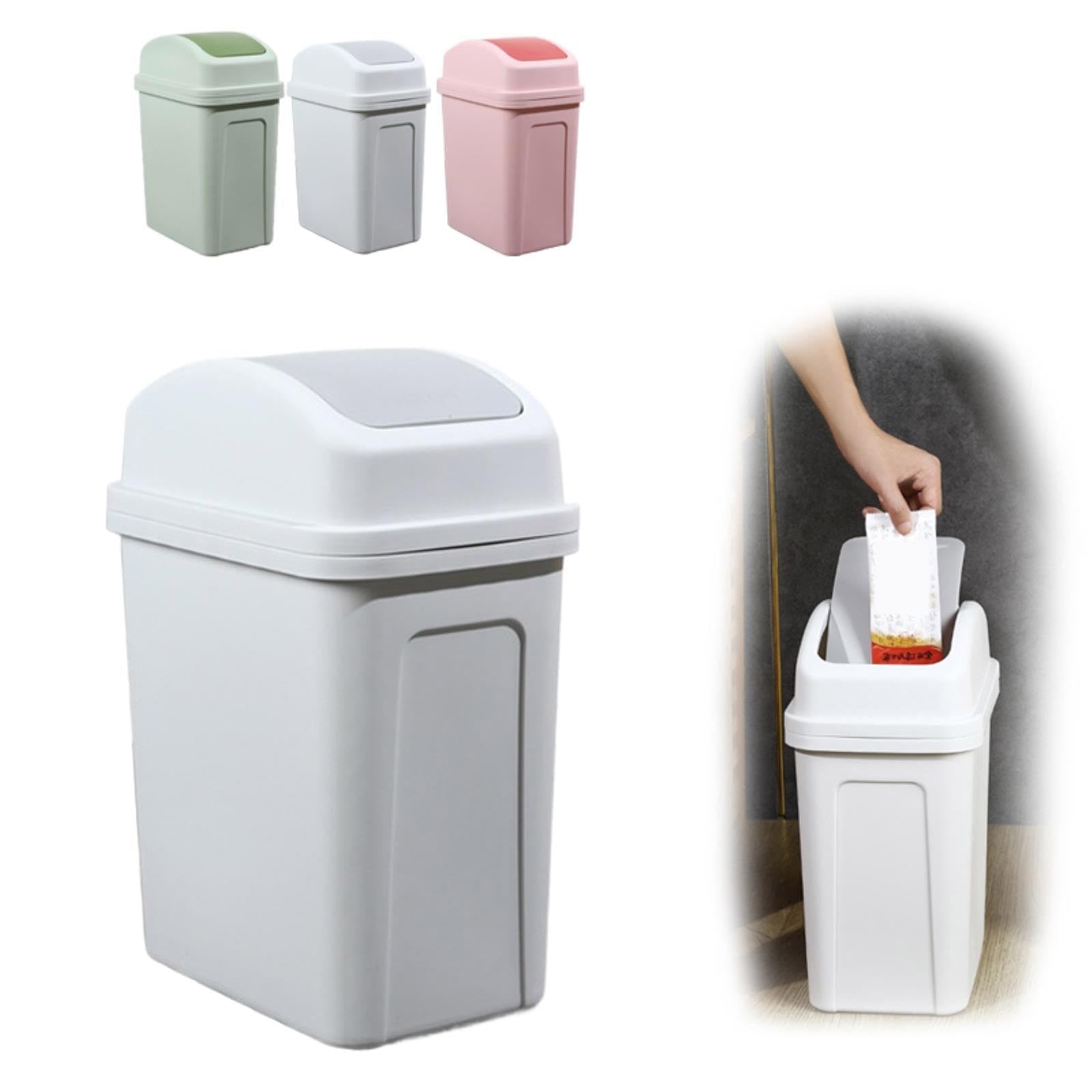 Pattumiera in plastica con coperchio basculante, 4 litri, compatto, per ufficio, camera da letto, bagno, cucina, design sottile, per sotto la scrivania, piccolo bidone della spazzatura