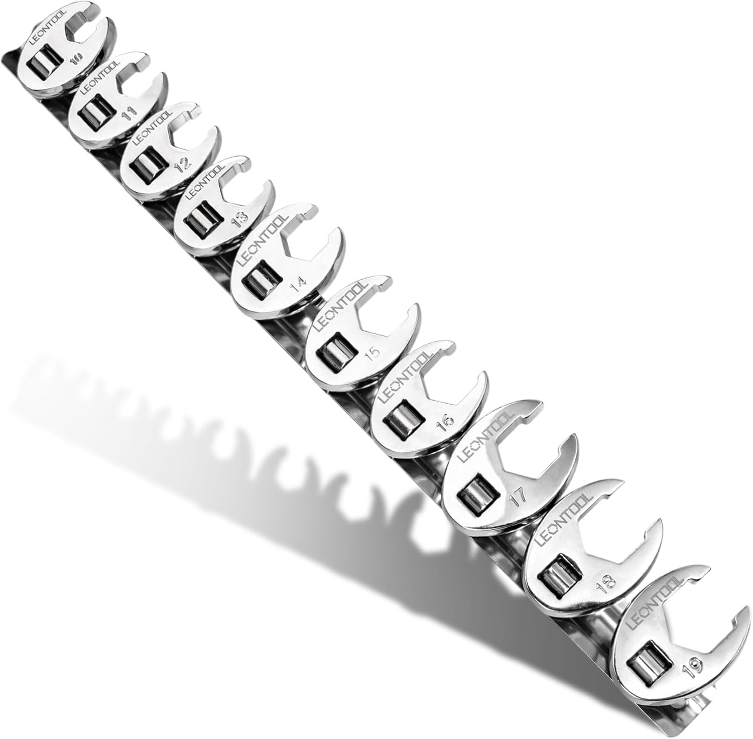 10 Pieces 3/8" Drive Crows Foot Wrench Set Metric 10-19mm Flare Nut Wrench Set, CR-V Steel Crowfoot Wrenches Open End Wrenches with Storage Rail for Nut Removal Automotive Plumbing Repair