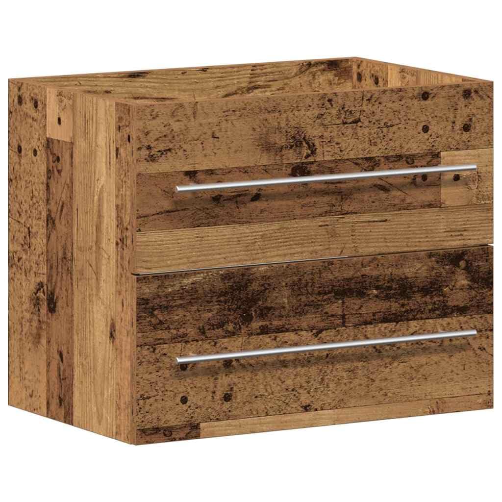 Armario de lavabo de madera vieja con lavabo de cerámica, 60 x 38,5 x 48 cm, 2 cajones, armario de baño para baño, montaje en pared, espacio de almacenamiento muebles con estante y organizador