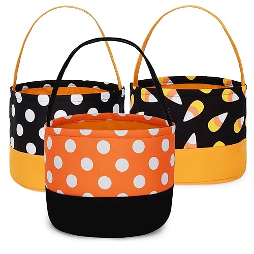 Paquete de 3 cubos de Halloween Dot Trick or Treat Treating Buckets Candy Basket Tote Bag Cute Bags