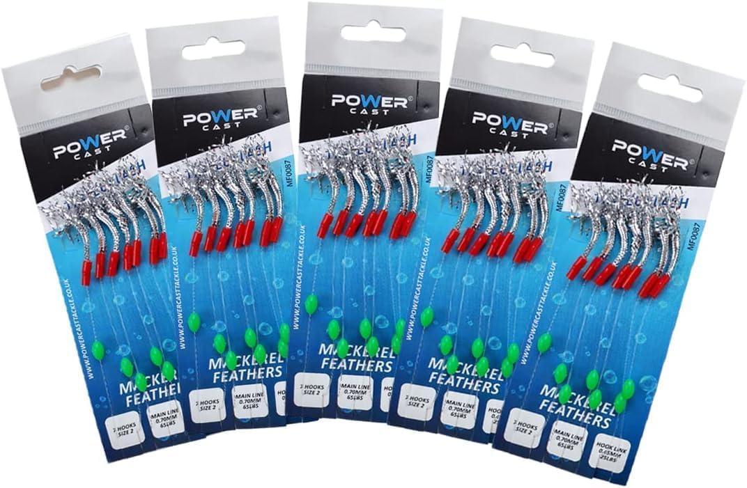 Mackerel feathers sea fishing rigs lures 7 Hooks (Tinsel Flash-5Pcs)
