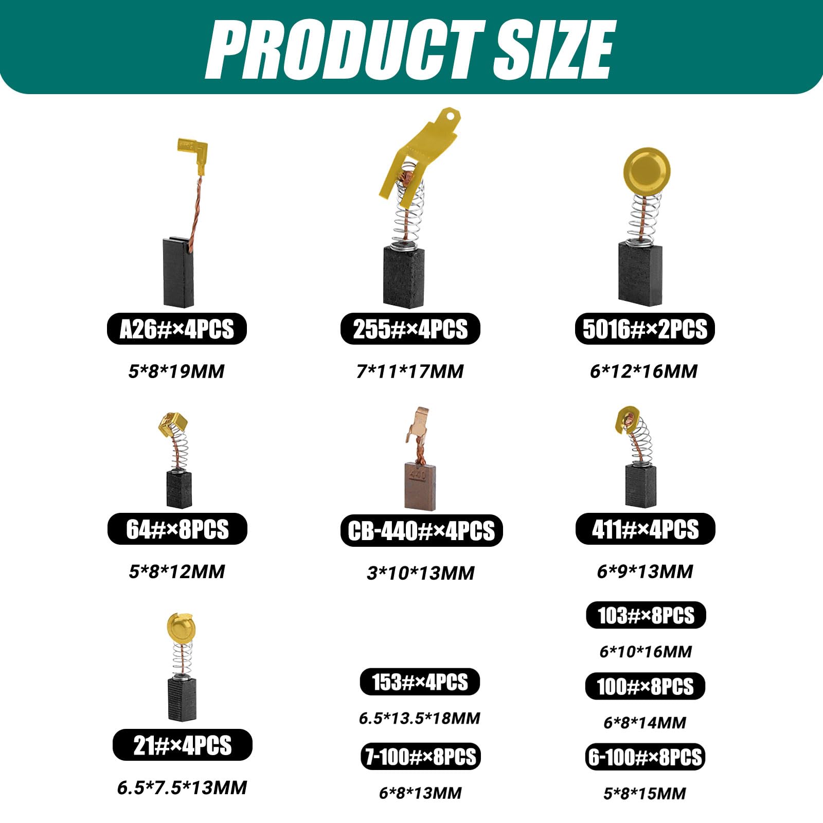 MAKITA Balais de Charbon 62 Pièces Brosses de Carbone pour Meuleuse Scies D'angle, 12 Tailles