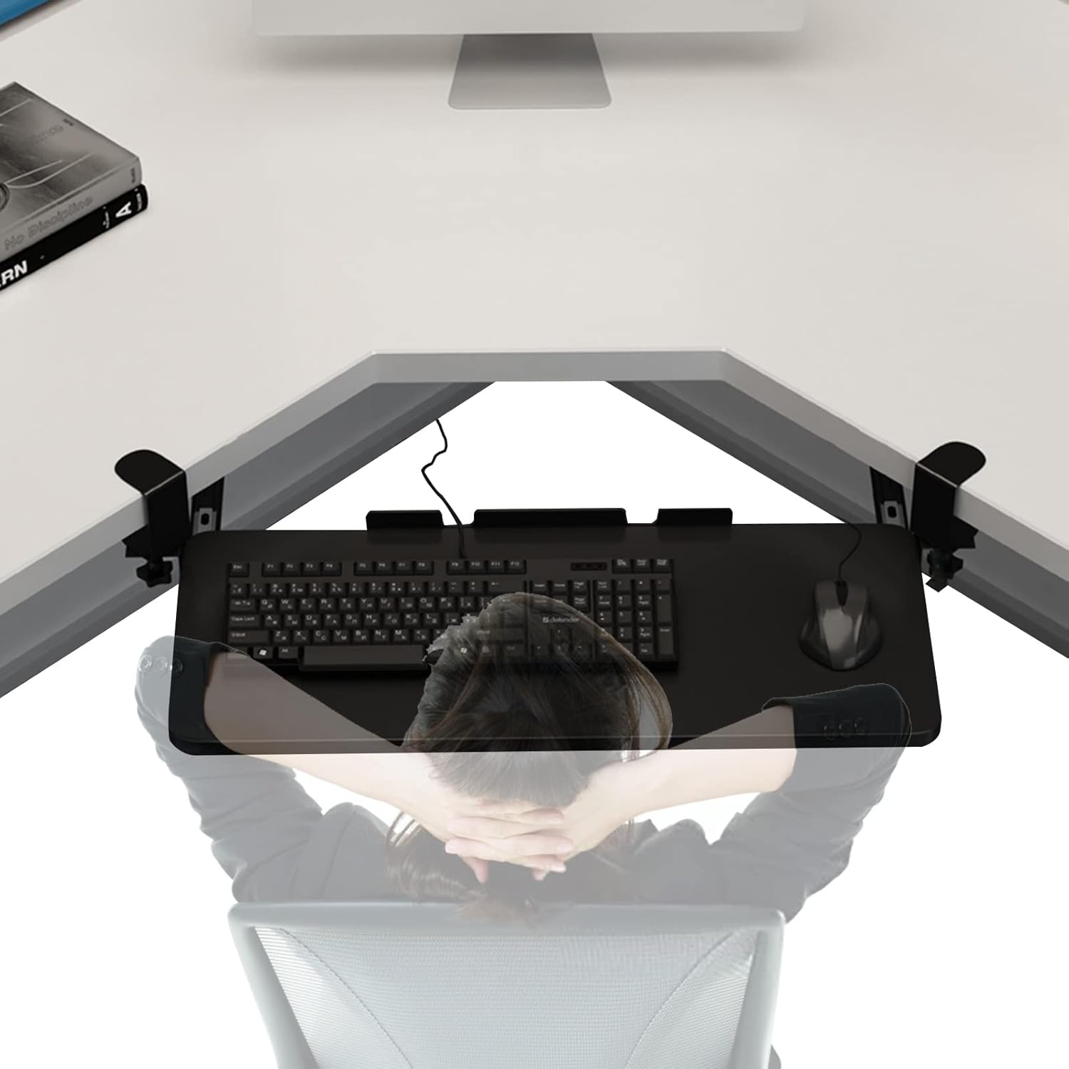 Keyboard Tray Swivel Keyboard Tray Under Desk for Corner