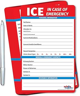 Safety Magnets by ZOCO – in Case of Emergency (ICE) Contact Magnet for Seniors (25-Pack) – File of Life Medical Information Card for Fridge – 5.25"x8.5" Laminated Emergency Reference with Marker