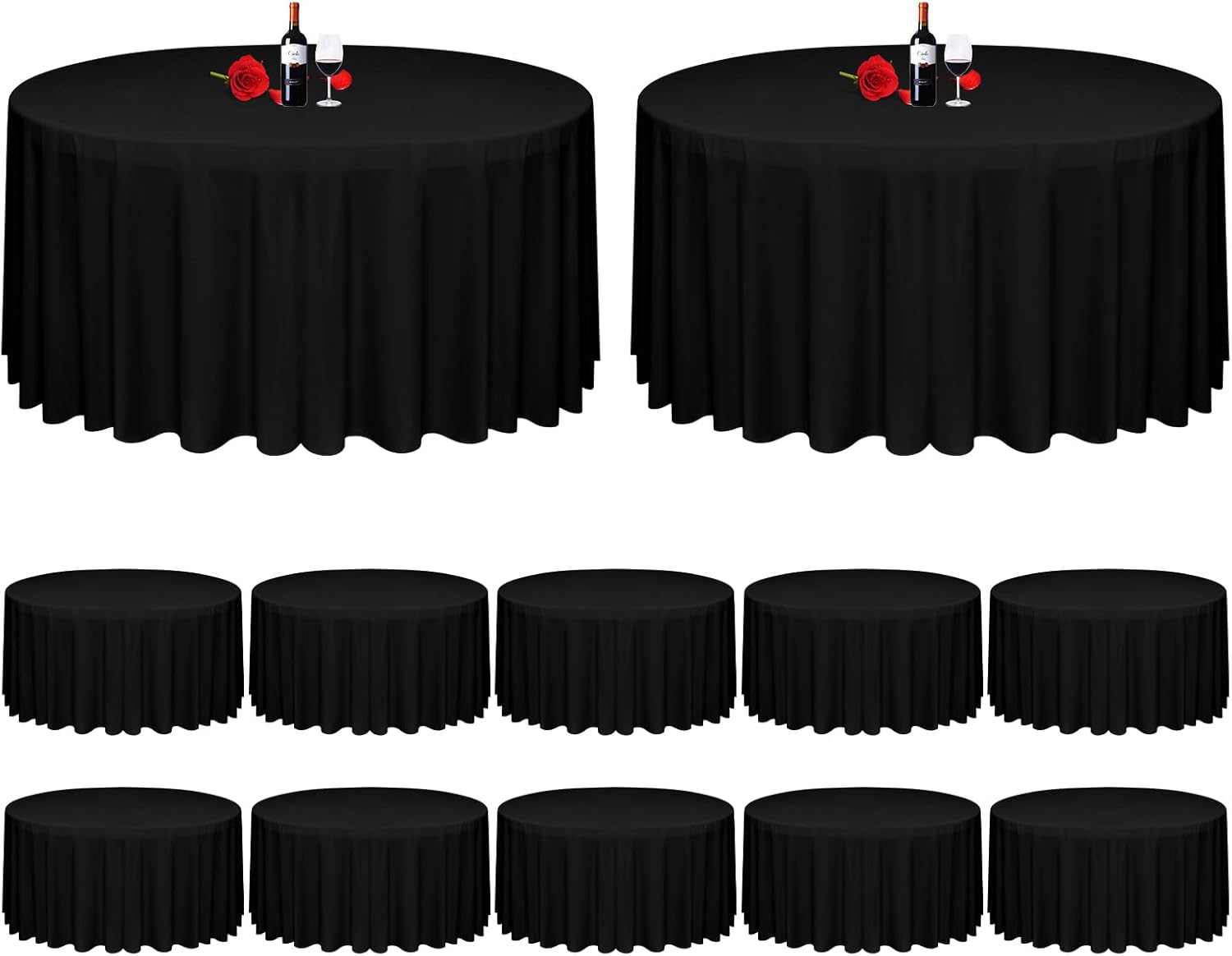 MTREO 12 Pack Black Round Tablecloth 120 Inch Polyester