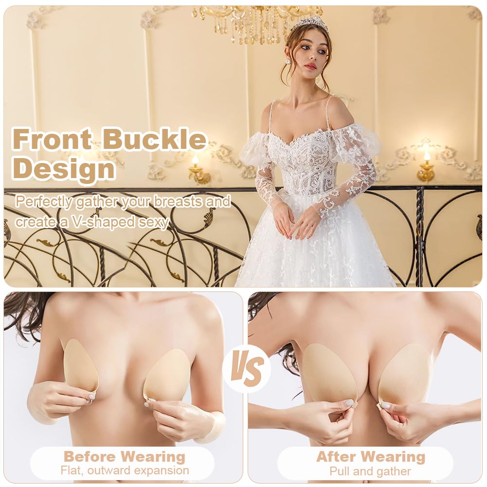 flintronic 3 Pares Sujetador Adhesivo sin Tirantes, Invisible Sin Espalda Silicona Bra, Mujer Sujetador Invisible Push Up Sin Espalda, Sujetador Adhesivo Silicona, Reutilizable