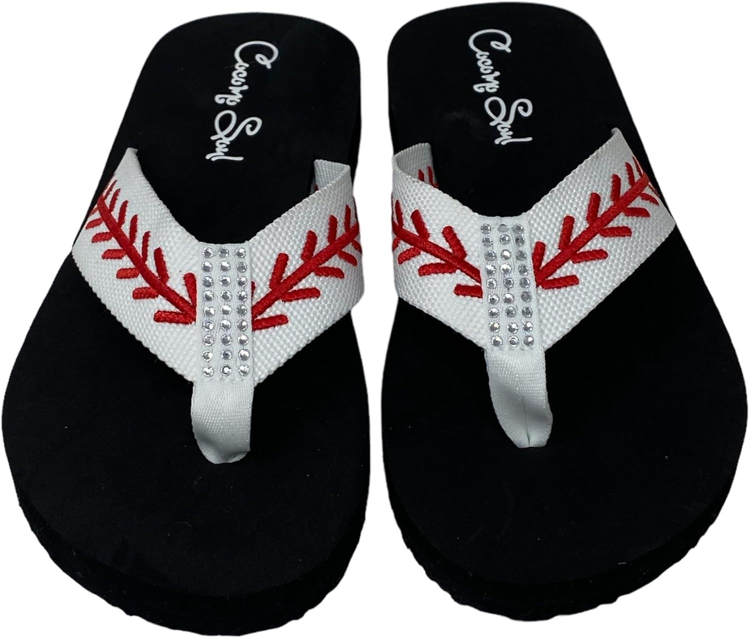 Cocomo Soul Rhinestone Baseball Flip Flops | Embroidered Slippers | Sandals for Women | Bling - Image 9