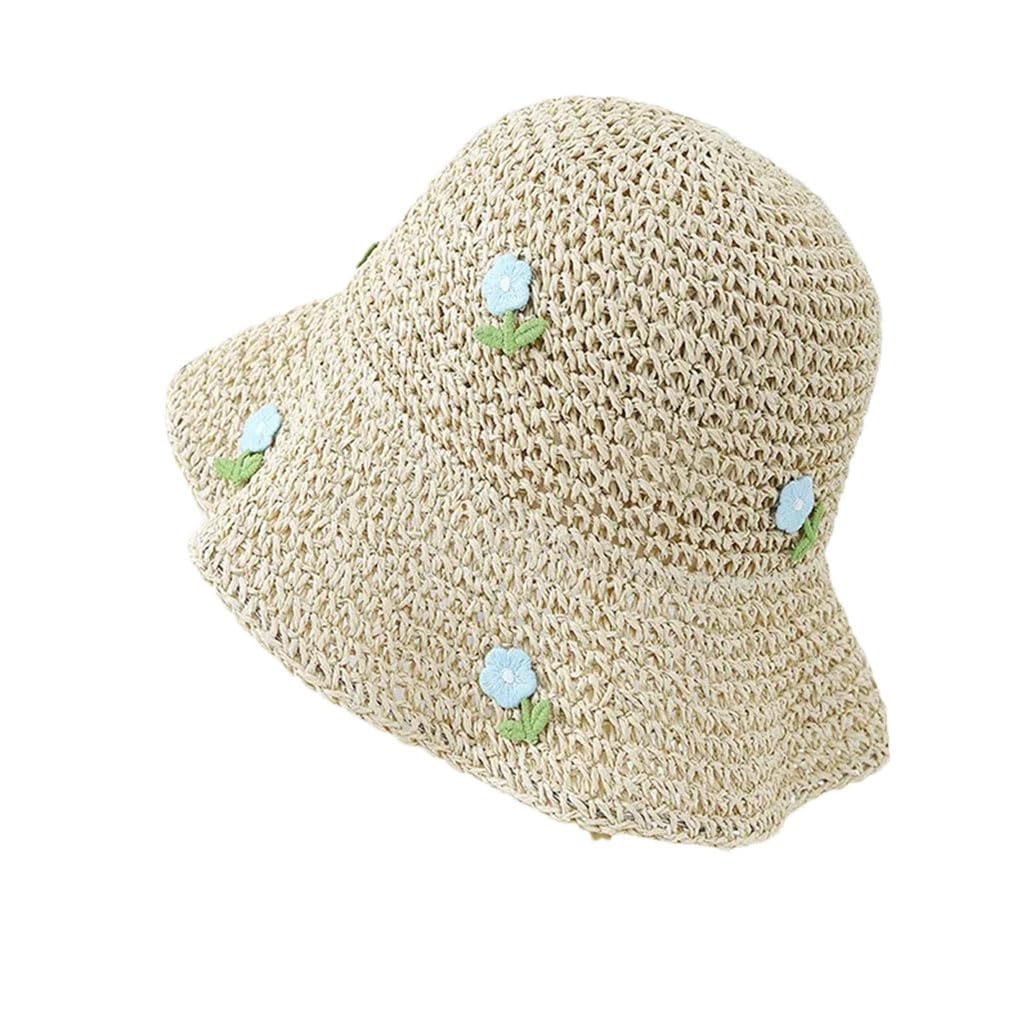 Dninmim Strohhut für Damen, Blumenmuster, verstellbar, atmungsaktiv, faltbar, für den Strand und den Außenbereich