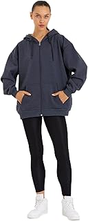 MMETALICAntrasit Kanguru Cepli Kapüşonlu Fermuarlı Içi Pamuklu Oversize Kadın Sweatshirt 