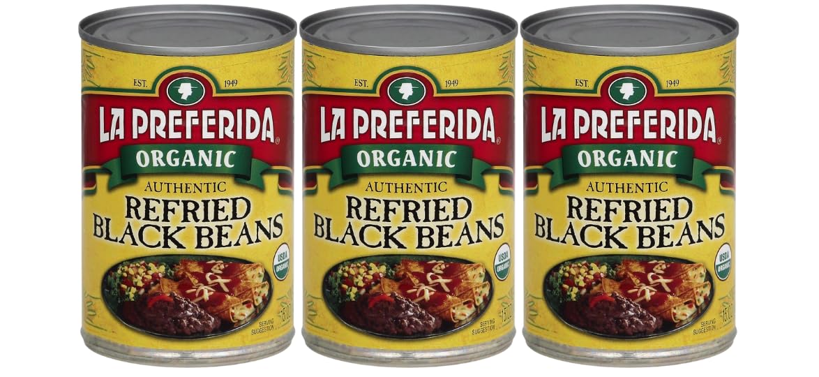 La Preferida Bean Refried Black Organic, 15 oz (Pack of 3)