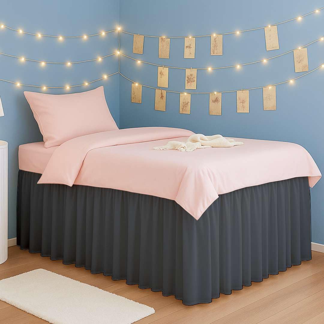 Dorm Bed Skirt, Twin XL 36 Inch Drop, Extra Long Ruffled with Split Corner, College Room Essentials, Stone Grey