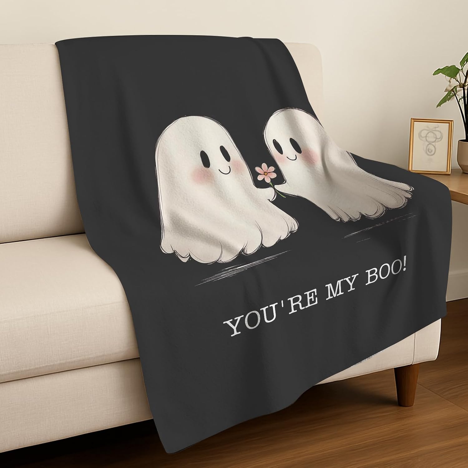 Ships Next Day, Halloween Ghost Blanket for Women men - Printed in USA You're My Boo Basket Stuffers Gifts for Her Him Anniversary Wedding Gifts for Girlfriend Boyfriend Wife Husband Couple, 80''x60''