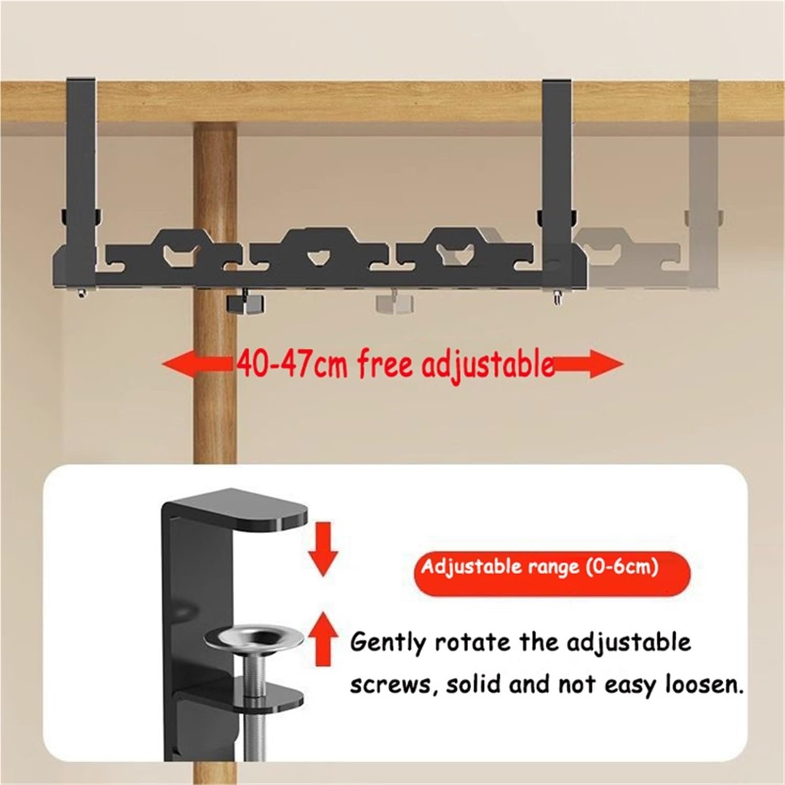 Vassoio Portacavi Scrivania Nessuna perforazione estensibile sotto la scrivania Gestione dei cavi Vassoio porta in ​​metallo con morsetto Portacavo retrattile for ciabatta(Double retractable)