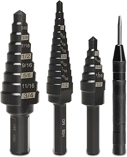 Lichamp Step Drill Bit Set for Metal Sheet Heavy Duty, 4-Piece Genuine M2 HSS Step Up Down Drill Bits Stepper Unibit for Steel Hole, 28 Sizes from 1/8 to 1/2 inches