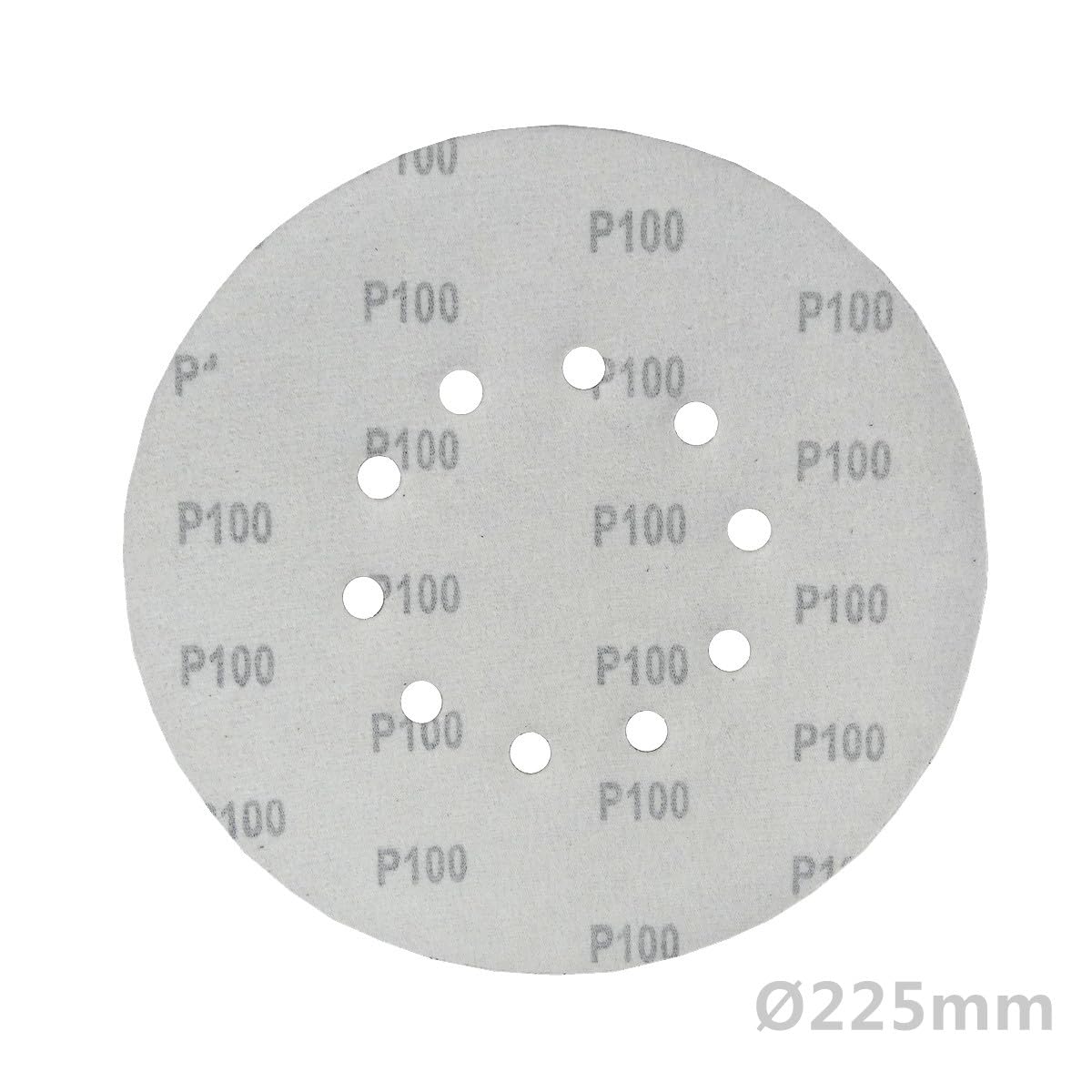100 discos abrasivos de KLETT Ø 225 mm con 10 agujeros, grano P100, lijadora excéntrica