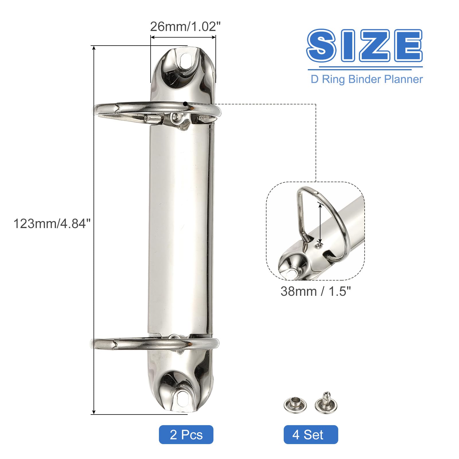 PATIKIL B7 2 Anelli Meccanismi Raccoglitori Sostituzione 1.5" D Anelli 26mm Argento